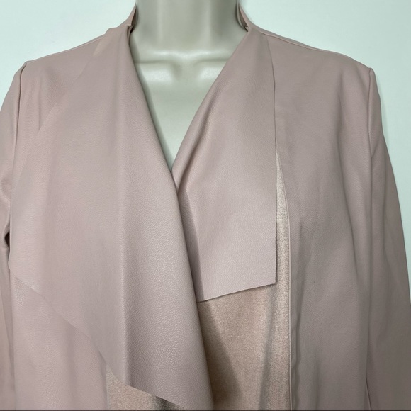 Zara Basic Drape Open Front  Jacket Faux Leather Suede Pink Size XSmall - Picture 3 of 9